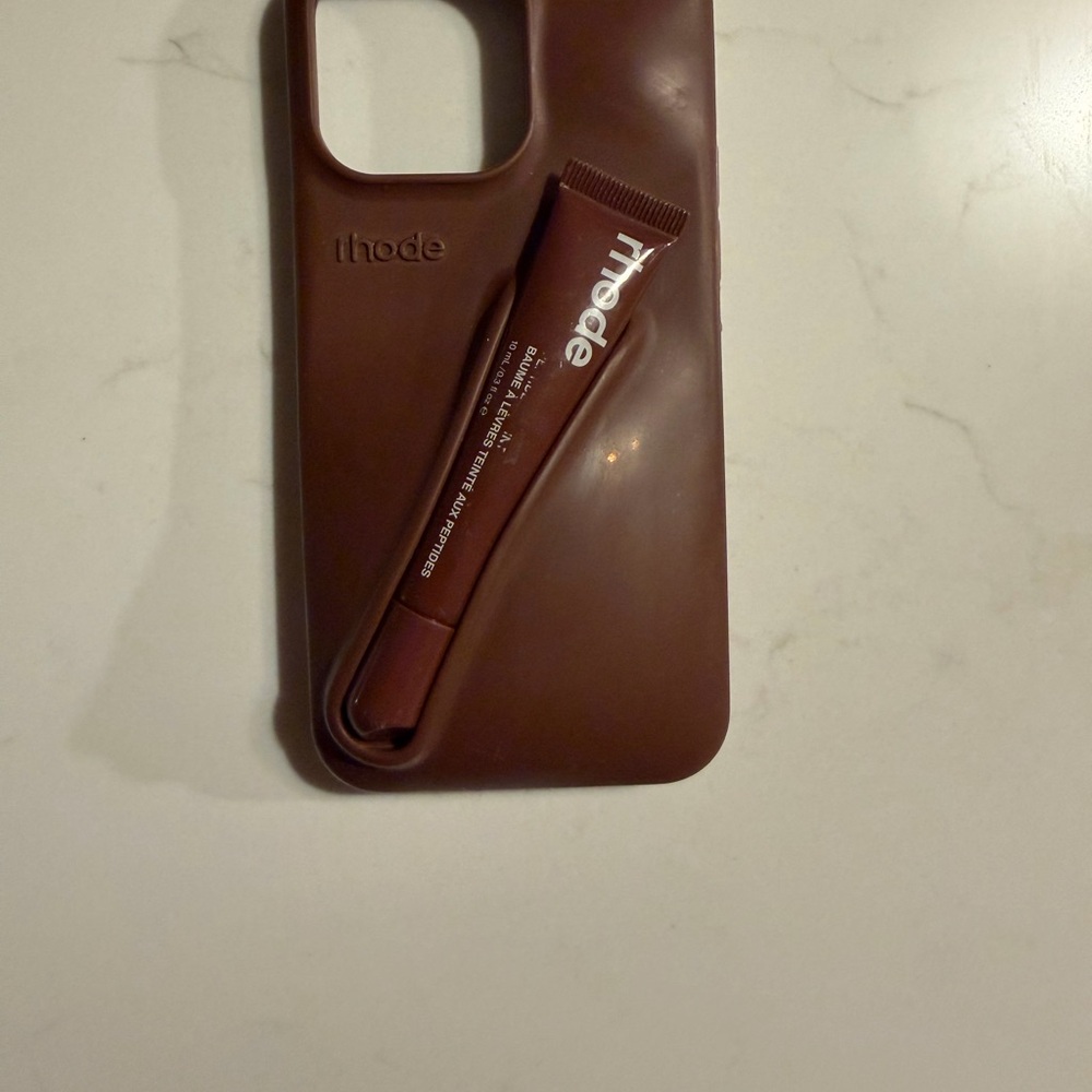 RHODE Brown Silicone iPhone Case with Matching Brown Tube Accessory